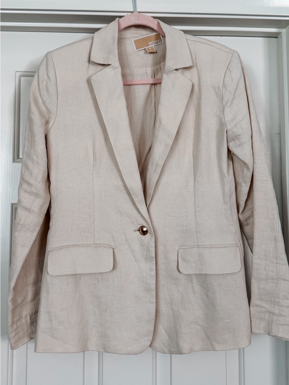 Michael Kors Beige Linen Blend Blazer with Gold-Tone Button